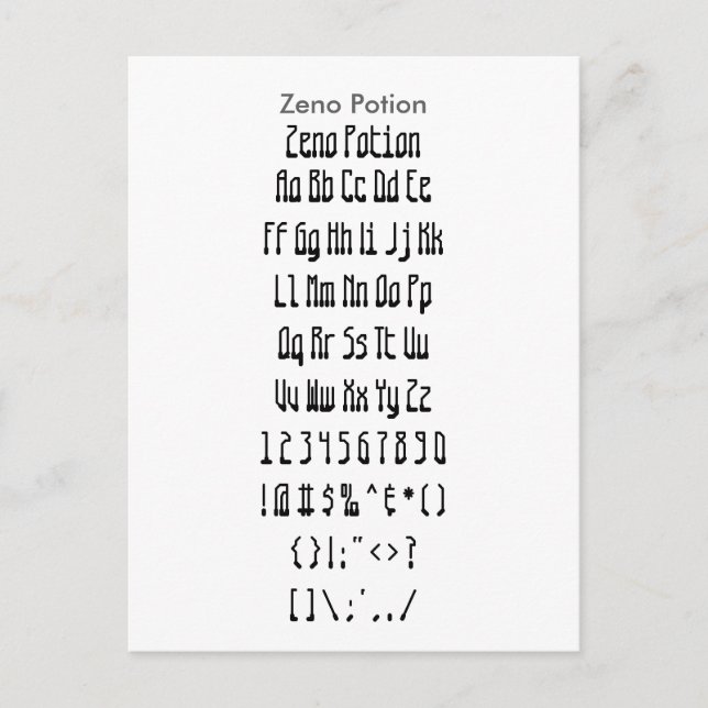 Zeno Potion - Zazzle Font Sampler Lakan Vykort (Framsida)