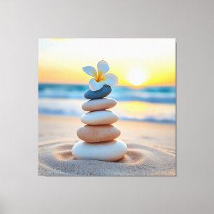 Zenstenar & Plumeria Strand Solnedgång Canvas Kons