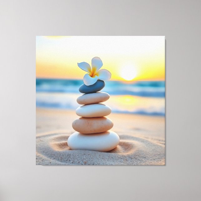 Zenstenar & Plumeria Strand Solnedgång Canvas Kons (Framsida)