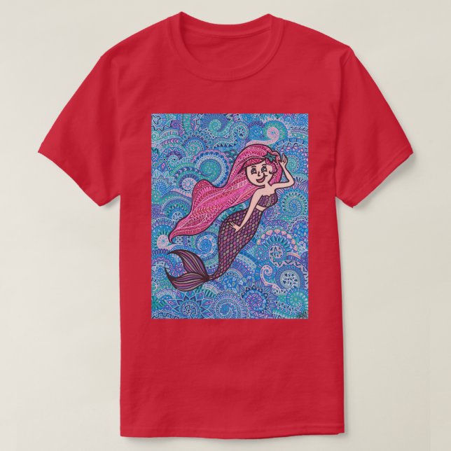 Zentangel med rosa-Sjöjungfru T Shirt (Design framsida)