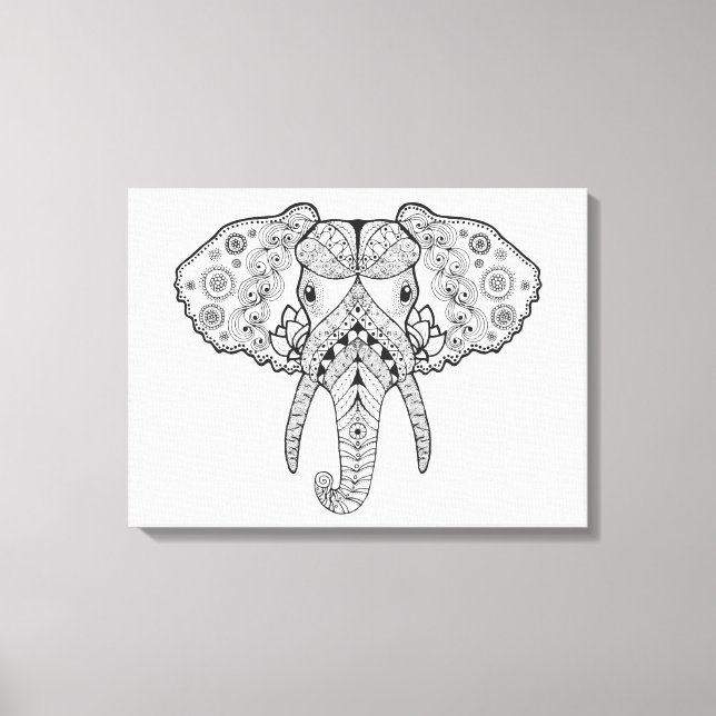 Zentangle Inspired Elephant Canvastryck (Framsida)