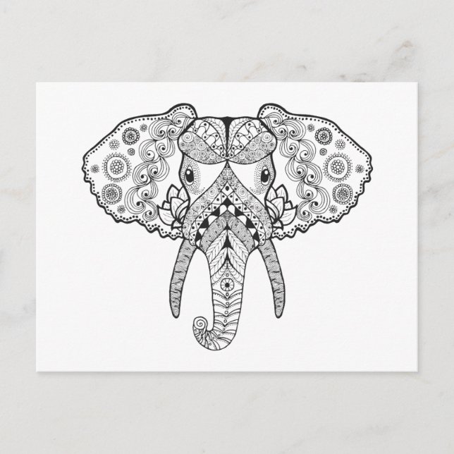 Zentangle Inspired Elephant Vykort (Framsida)