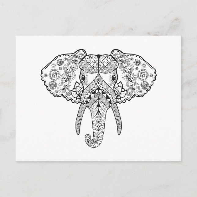 Zentangle Inspired Elephant Vykort (Framsida)