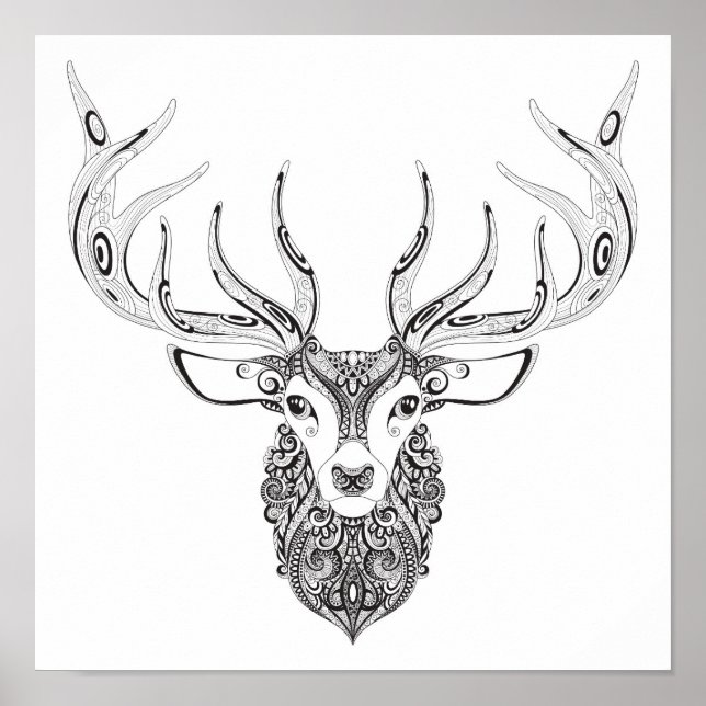 Zentangle Inspired Hjort Horned Head 2 Poster (Framsidan)