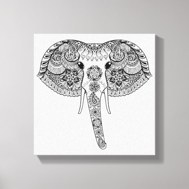 Zentangle Inspired Indian Elephant Canvastryck (Framsida)