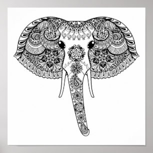 Zentangle Inspired Indian Elephant Poster