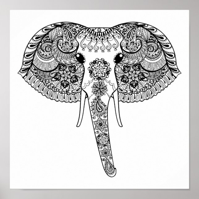 Zentangle Inspired Indian Elephant Poster (Framsidan)