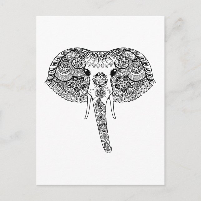 Zentangle Inspired Indian Elephant Vykort (Framsida)