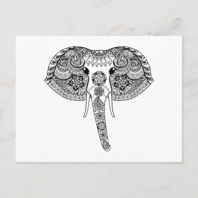 Zentangle Inspired Indian Elephant Vykort (Framsida)