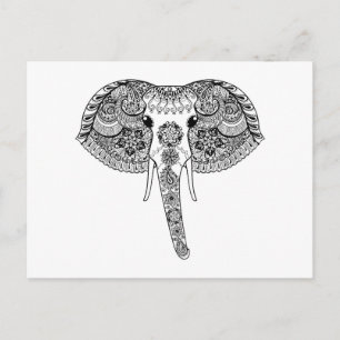 Zentangle Inspired Indian Elephant Vykort