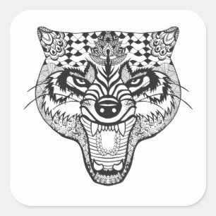Zentangle Inspired Varg Fyrkantigt Klistermärke