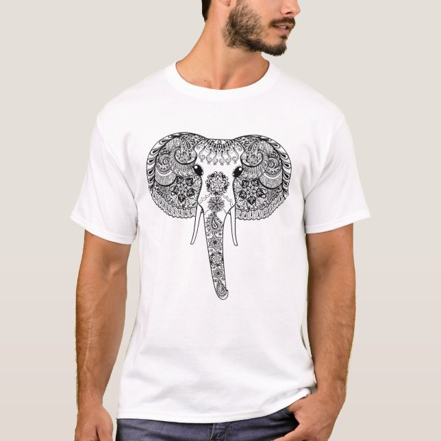 Zentangle inspirerade den indiska elefanten t-shirt (Framsida)