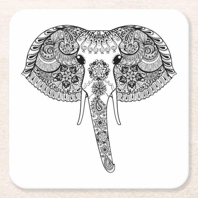 Zentangle inspirerade den indiska elefanten underlägg papper kvadrat (Framsidan)