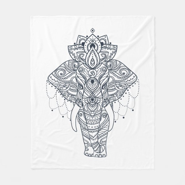 Zentangle inspirerade elefanten fleecefilt (Framsidan)