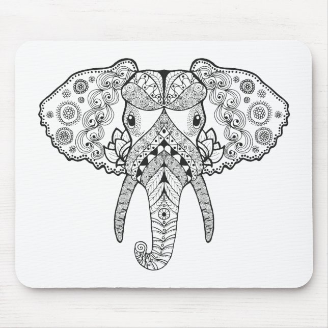 Zentangle inspirerade elefanten musmatta (Framsidan)