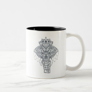 Zentangle inspirerade elefanten Två-Tonad mugg