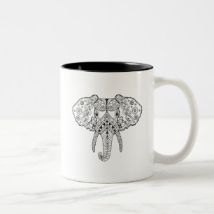 Zentangle inspirerade elefanten Två-Tonad mugg