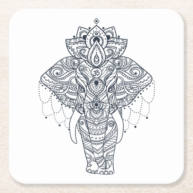 Zentangle inspirerade elefanten underlägg papper kvadrat (Framsidan)