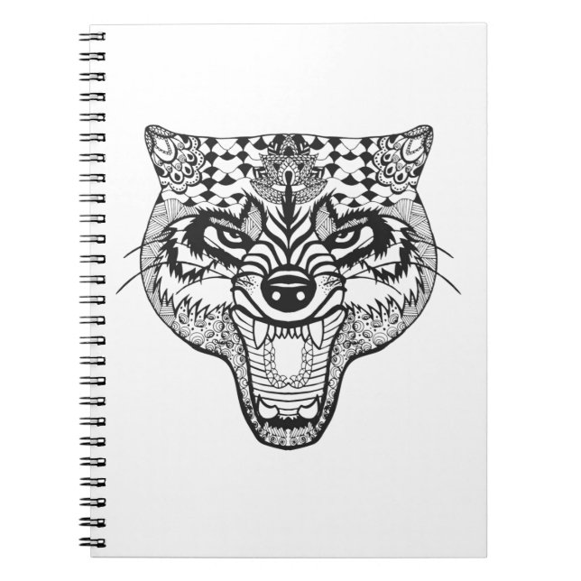 Zentangle inspirerade vargen anteckningsbok med spiral (Framsidan)