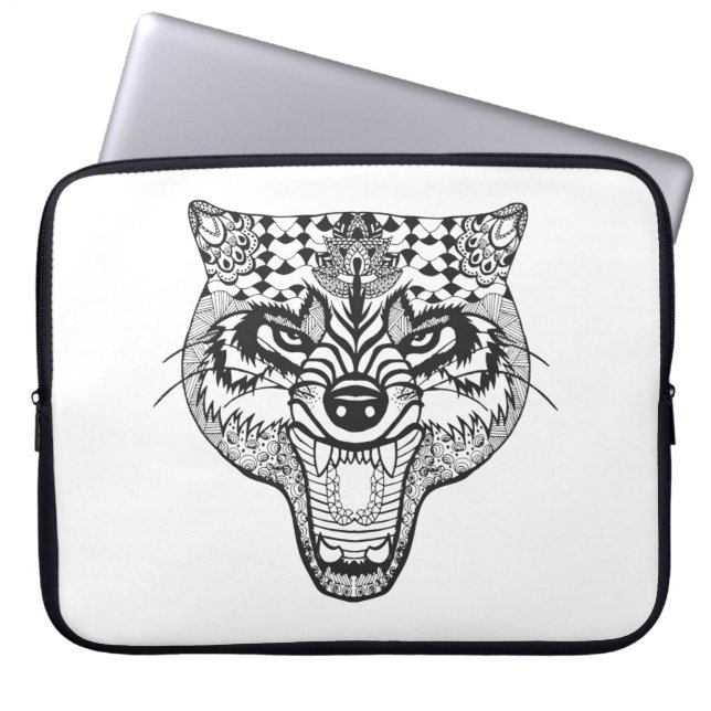 Zentangle inspirerade vargen laptop fodral (Framsidan)