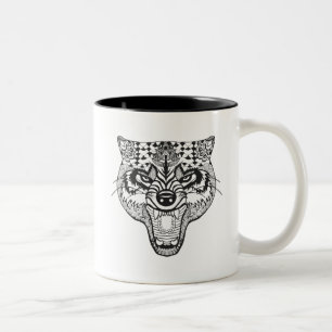 Zentangle inspirerade vargen Två-Tonad mugg