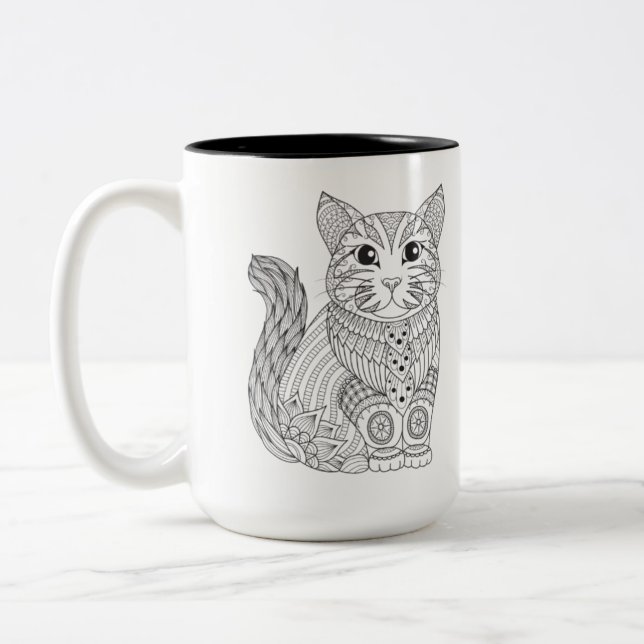 Zentangle Katt Mugg | Mandala Katt Kaffe Mugg för  (Vänster)