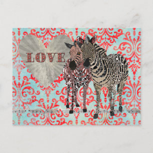 Zenya & Zeb Kärlek Damask Postcard Vykort