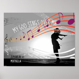 Zeph 3:17 MIN GOD-SJUNGOR ÖVER ME Personlig GRÅTT Poster