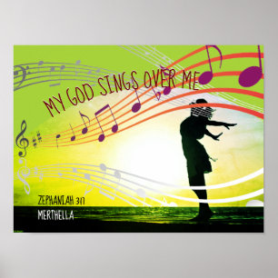 Zeph 3:17 MY GOD-SJUNGOR ÖVER MIG Personlig GRÖNT Poster