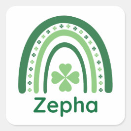 Zepha Namn Klöver Boho Rainbow Fyrkantigt Klistermärke