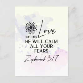 Zephaniah 3:17 Hans Kärlek lugnar din rädsla Bibel Vykort