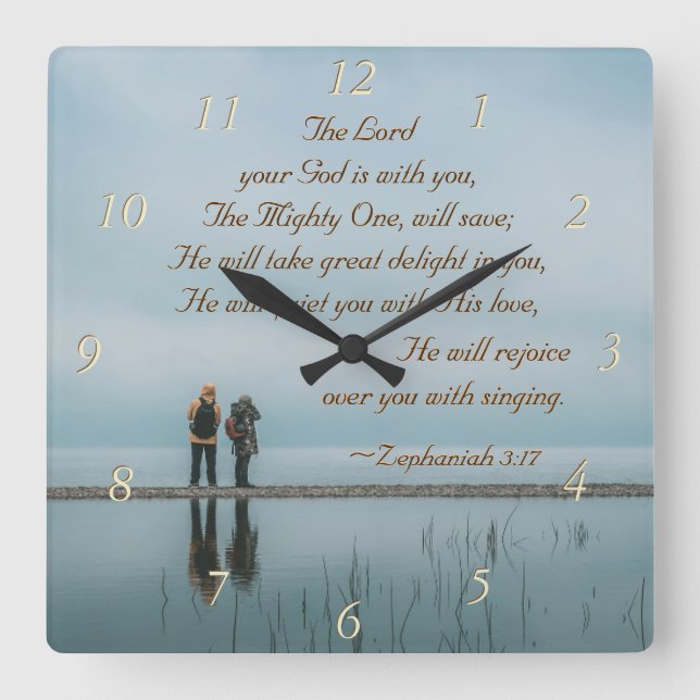 Zephaniah 3:17 Rejoice över dig med sångning. Fyrkantig Klocka (Framsida)
