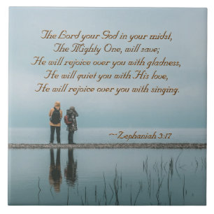 Zephaniah 3:17 Rejoice över dig med sångning. Kakelplatta