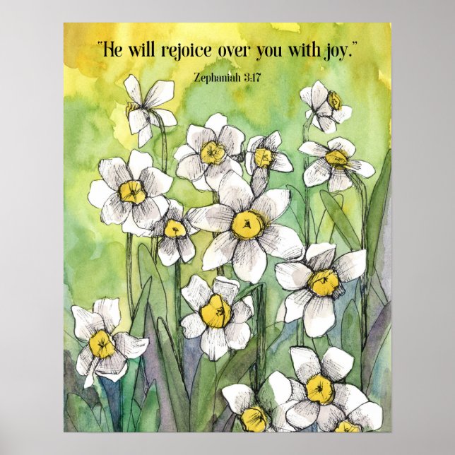 Zephaniah Scripture Rejoice Over You Daffodils   Poster (Framsidan)