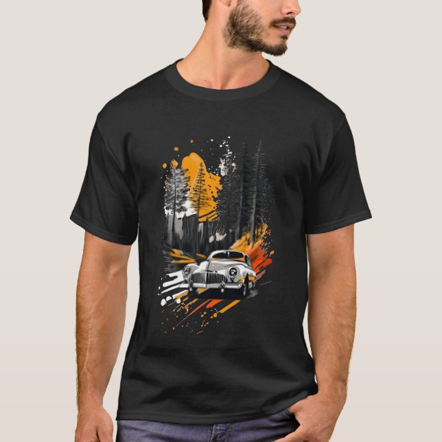 Zephyr car 1950 driving through a forest boy funny t shirt (Framsida)