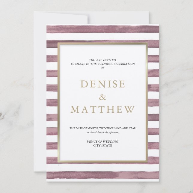 Zephyr Rosa akvarellränder & guldtextning I Inbjudningar (Framsida)