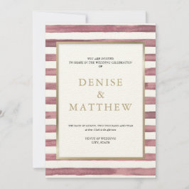 Zephyr Rosa akvarellränder & guldtextning I Inbjudningar