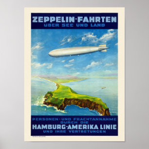 Zeppelin-Fahrten Tyskland Vintage affisch 1935