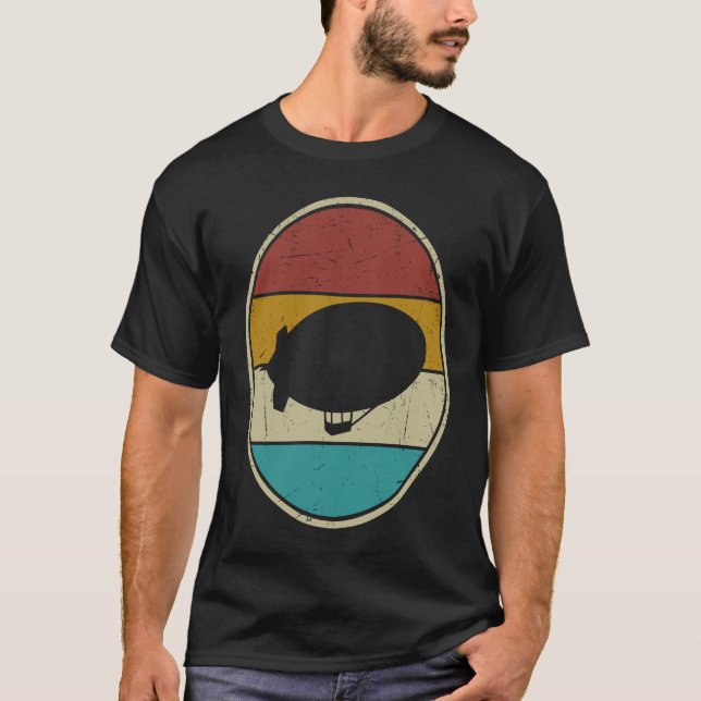 Zeppelin Retro Vintage Solnedgång Dirigible Luftsk T Shirt (Framsida)