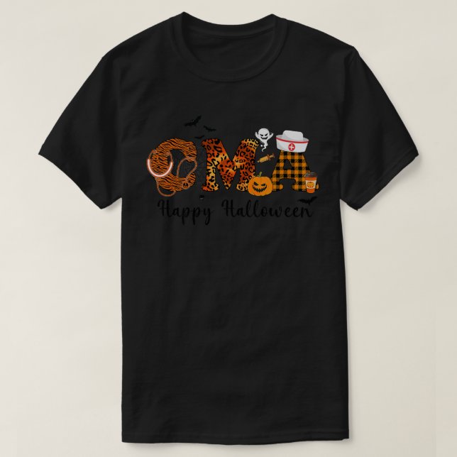 zERl Leopard CMA Nurse Happy halloween Vibes Pumpk T Shirt (Design framsida)