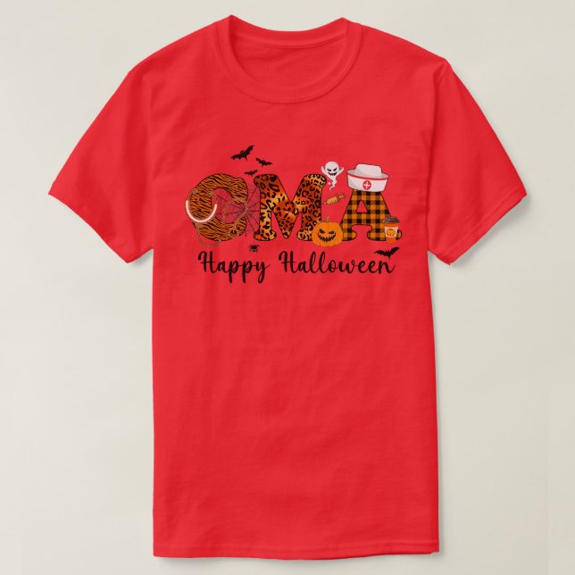 zERl Leopard CMA Nurse Happy halloween Vibes Pumpk T Shirt (Design framsida)