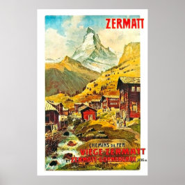 Zermat, bergstopp, Schweiz, sommar gamla Poster