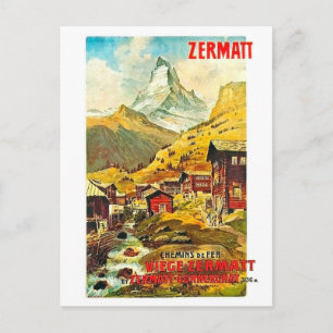 Zermat, bergstopp, Schweiz, sommar gamla Vykort
