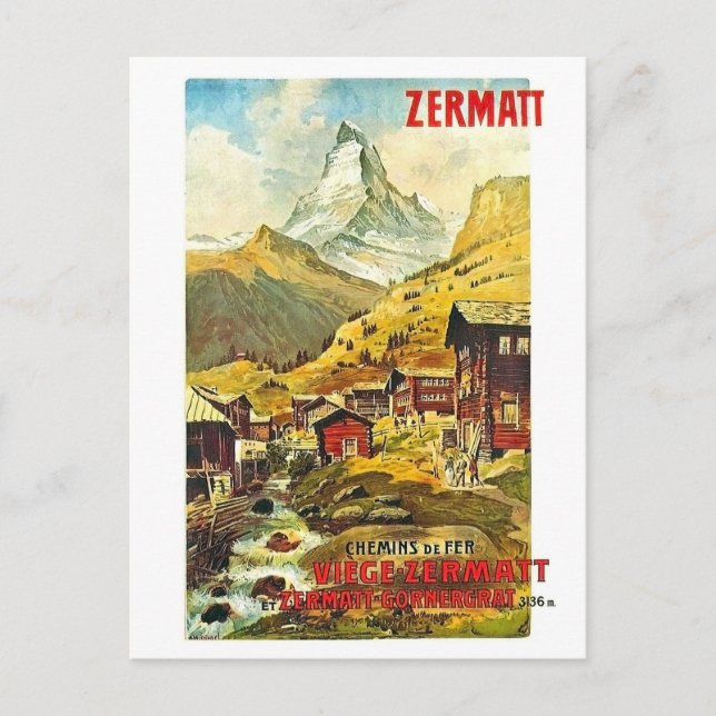 Zermat, bergstopp, Schweiz, sommar gamla Vykort (Framsida)