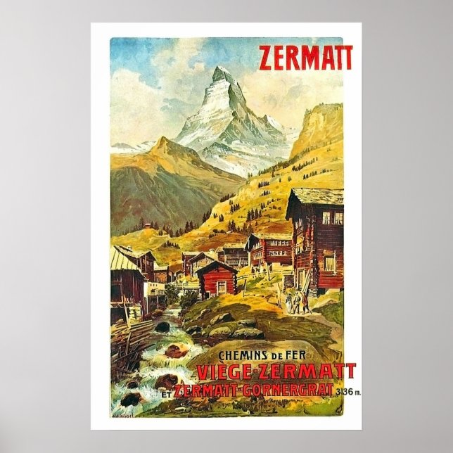 Zermat, bergstoppar, Schweiz, sommartid vintage Poster (Framsidan)
