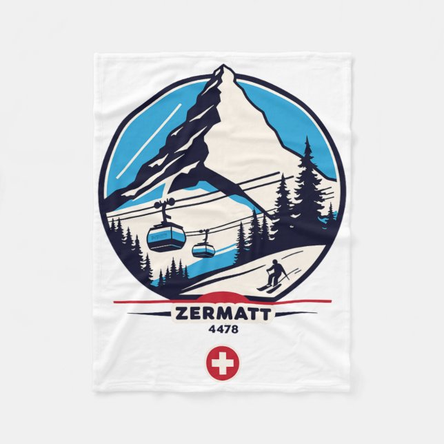 Zermatt 4478 - Skidåkning på Problemhorn  Fleecefilt (Framsidan)