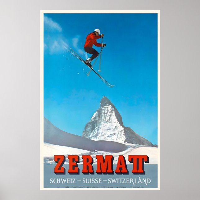 Zermatt Alperna Schweiz Vintage Resa Poster (Framsidan)