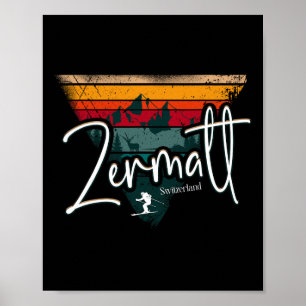 Zermatt alpin skidåkning Vintage Schweiziska Alper Poster