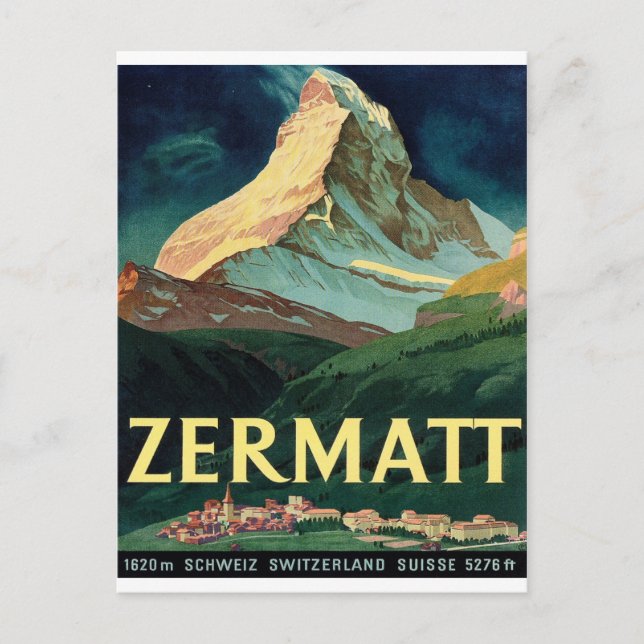 Zermatt, bergstoppar,Schweiz, vintage,resa Vykort (Framsida)