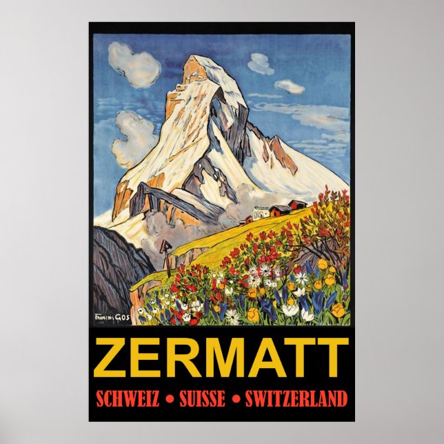 Zermatt, bergstoppen, Schweiz vintage resor Poster (Framsidan)